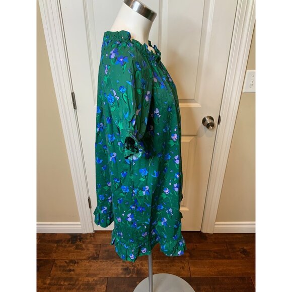 Hill House Katherine Nap Dress Emerald Botanical Poplin Mini Dress Size Large - Picture 3 of 6